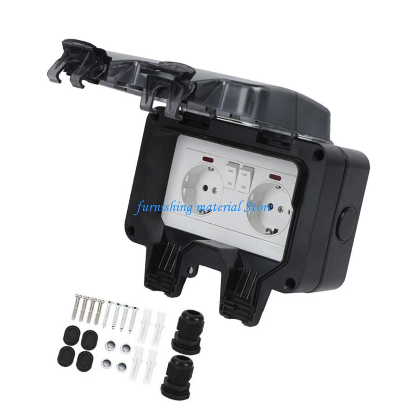 Y5GD Complete Set Double European Waterproof Socket with Switches and Indicators Light