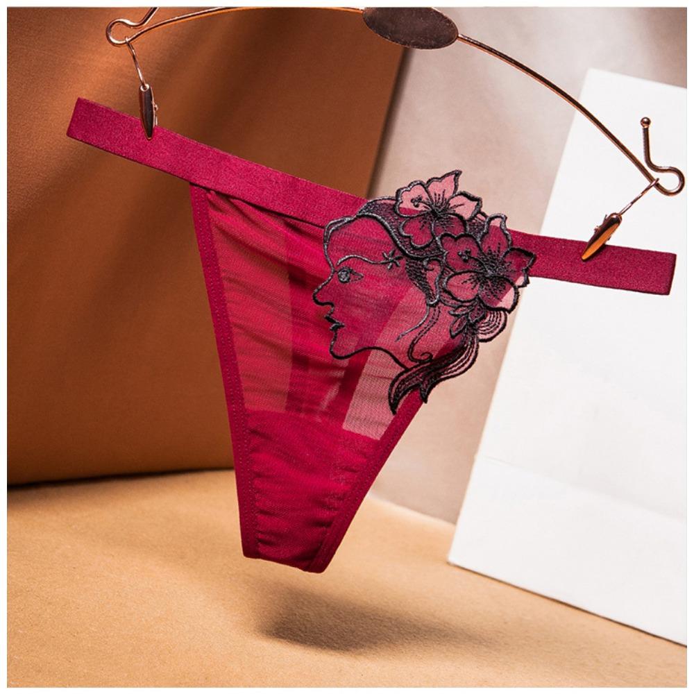 Fashion Seamless Underwear Women's Comfortable Wide Edge Sexy Oily Jacquard Perspective Mesh Low Waist Temptation Thong 2286