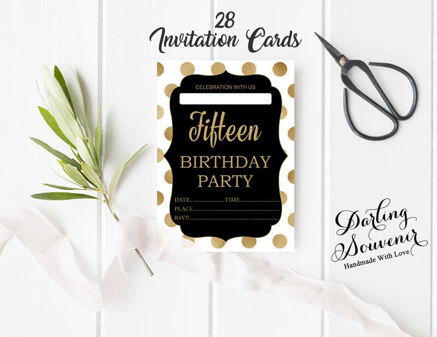 Milý Suvenýr Černá Narozeninová Pozvánka Karta Tisknutelná Elegantní Vyplnit nebo Napsat Do Prázdného Místa Party Pozvánky 28 ks 5 x 7