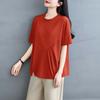 Dimanaf 2025 Summer Plus Size Tops Cotton O-Neck T-Shirt Solid Asymmetrical Women Short Sleeve Loose Tees