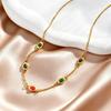 Boho Colorful Natural Stone Necklace for Women Exquisite Stainless Steel Thin Chain Collar Necklace Trendy Jewelry Summer Party