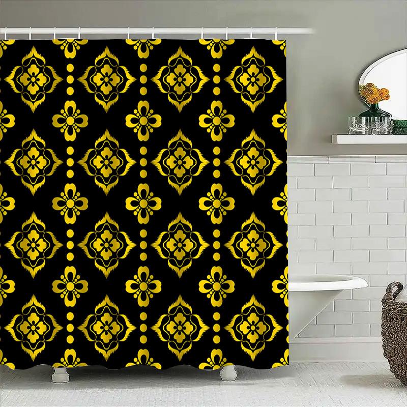 Elegant Black Yellow Floral Shower Curtain Waterproof Decor Home Bathroom Decoration Wall Hanging Washable Shower Curtains For K