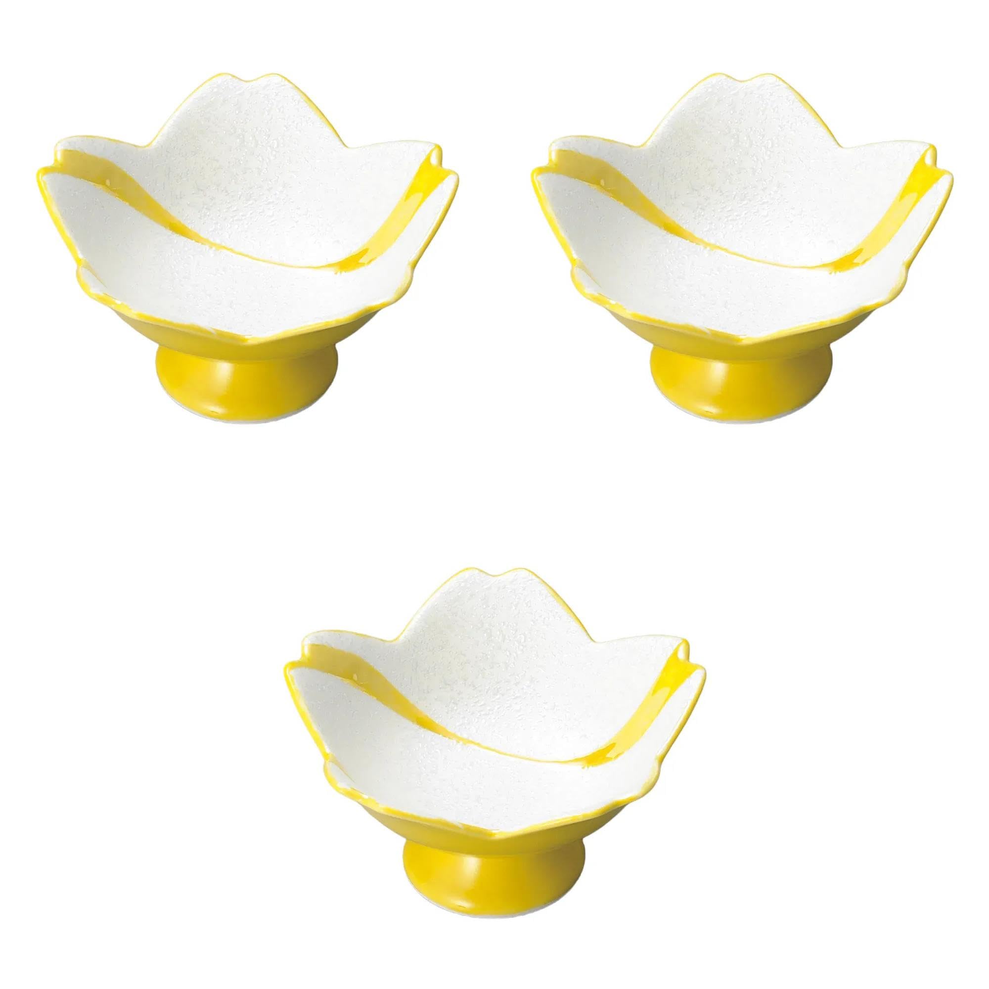 

Set of 3 Flowing Water Lustre Cherry Bowls x Arita Ware Small Bowls by Setomonohonpo Blossom-Shaped High-Footed (Yellow) [11.5 6.5cm] High-Footed