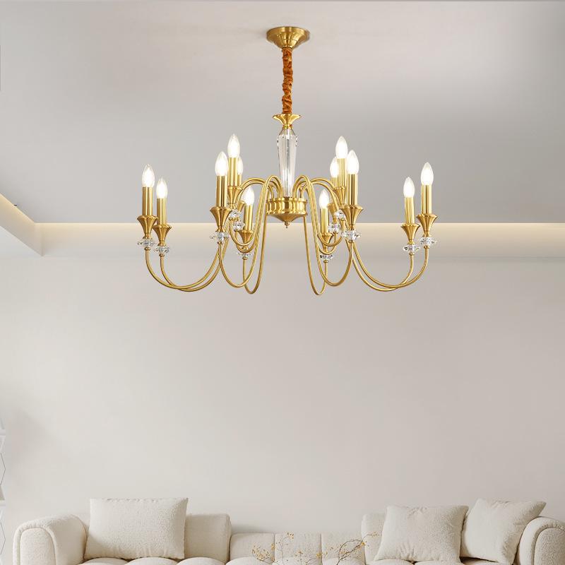 Luxury All-Copper French Chandelier: Retro Candle Pendant for Living Room, Dining Room, or Master Bedroom