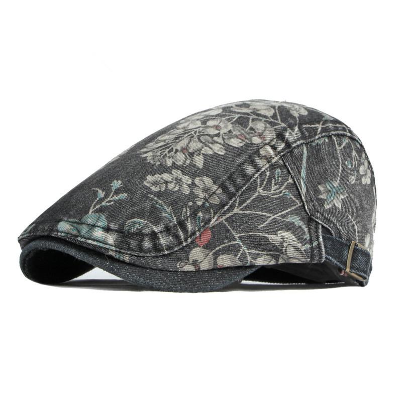 

2022 Four Seasons Cotton Flower Print Newsboy Caps Flat Peaked Cap Women Painter Beret Hats 16 55-60cm wear чёрный