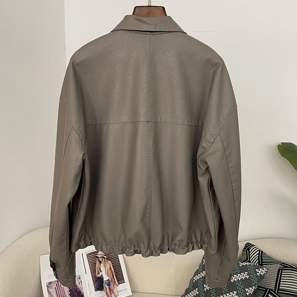 OFTBUY Women Vintage Loose Pu Faux Leather Short Jacket Casual Motorcycle Jacket Female Zipper Retro Moto Biker Coat Outwear Tops