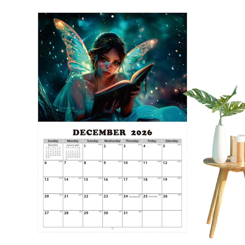 Calendario da Parete delle Fate 2026 Incantevole Calendario della Principessa Fatata 2026 Artistico Casa Fantasy Art Decorazione Mitica per Uffici Camera da Letto