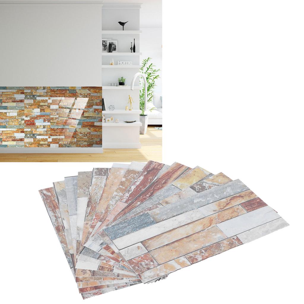 12Pcs PVC Tile Sticker Waterproof Self Adhesive Bathroom Kitchen Living Room Decor Floor