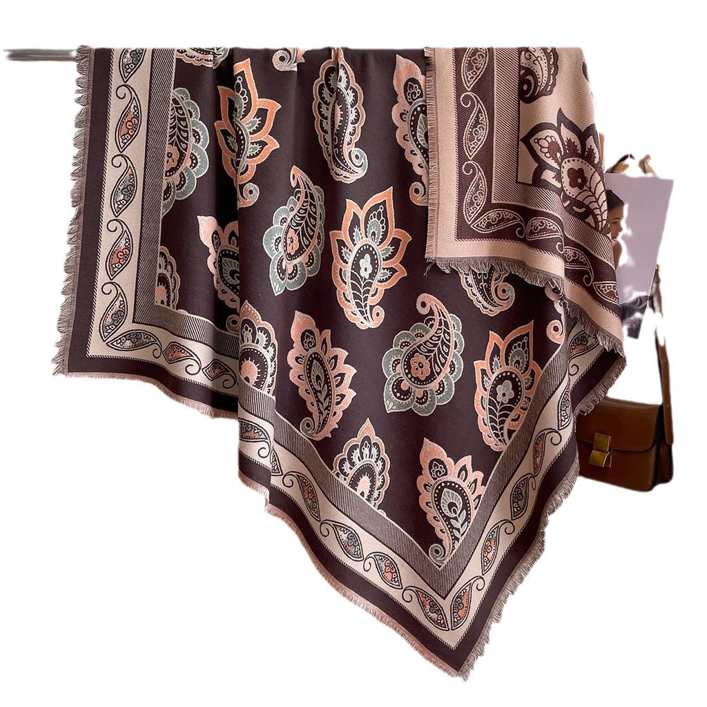 Big-Name Style Fashion Double-Sided Imitation Cashmere Women'S Scarf Printed Thickened Warm Shawl Cape
