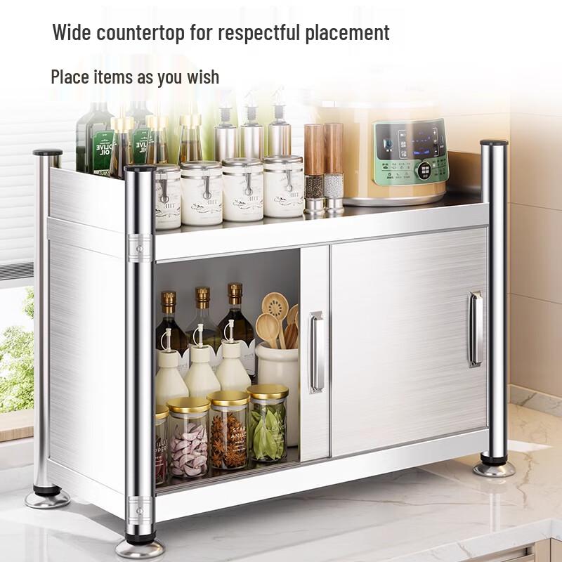Modern Kitchen Countertop Storage Rack with Sliding Door