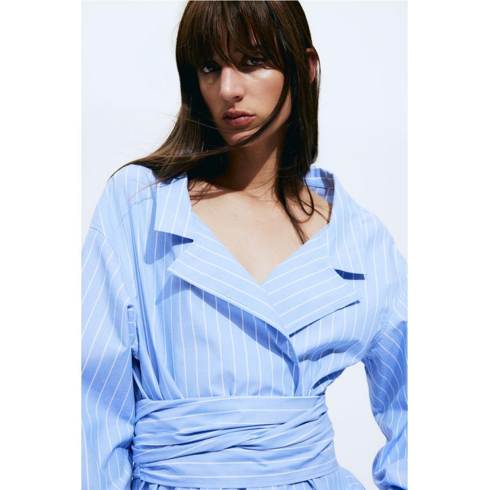 

Блуза HM из поплина с запахом, синяя полоска
