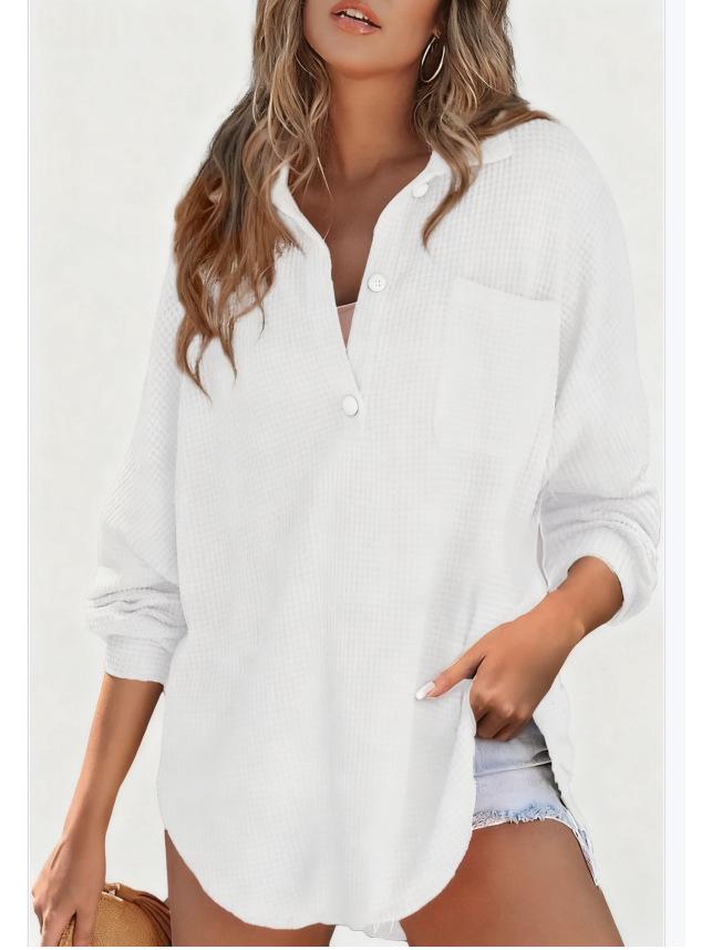 

Women s V-Neck Pineapple Plaid Long Sleeve T-Shirt - Autumn/Winter 2025 Casual European American Fashion with Buttons Extra Large белый