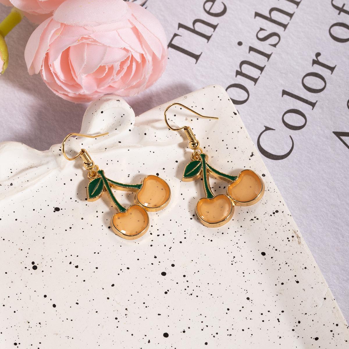 Small Fresh Cherry Earrings Women S Niche Design Simple Temperament Dripping Oil Love Stud Earrings