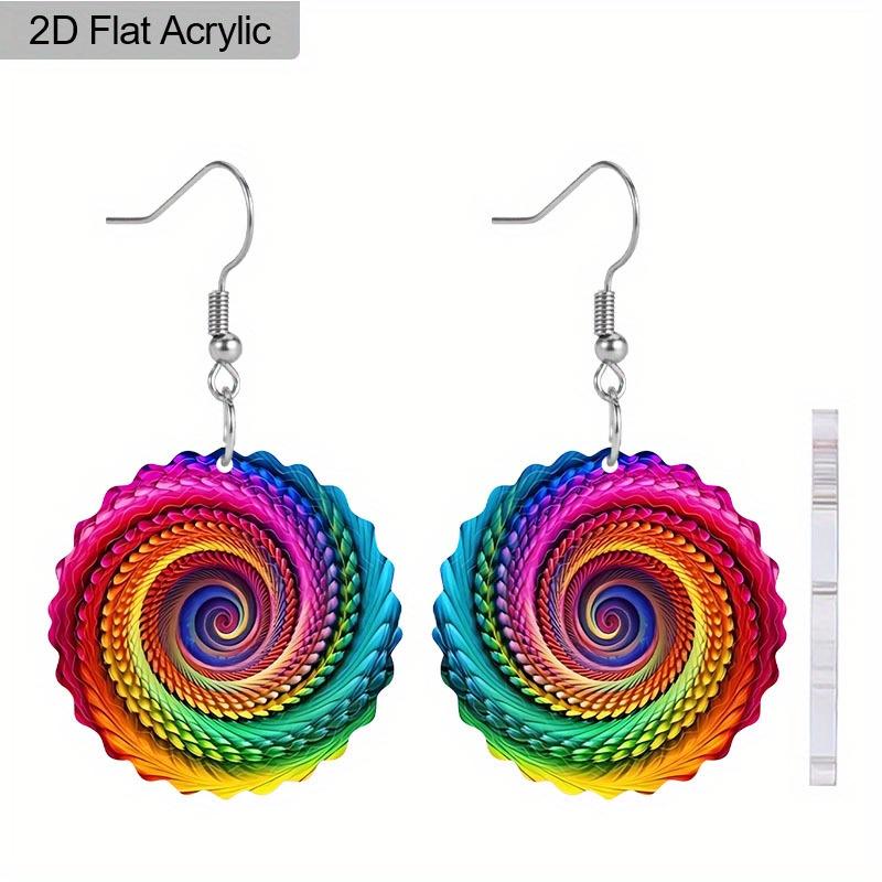 

2D Плоские Богемные Красочные Серьги-подвески с вихревым узором, Многоцветные Женские Украшения, Подарки