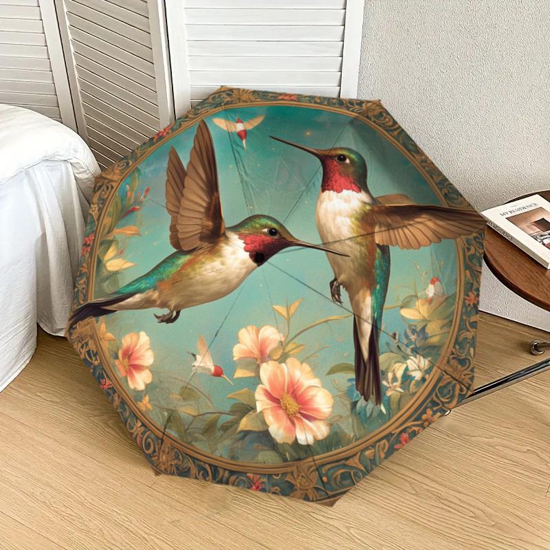1pc Hummingbird Garden Artwork Umbrella with Plastic Handle,Suitable for All Seasons Home Travel Outdoor UmbrellaDD504