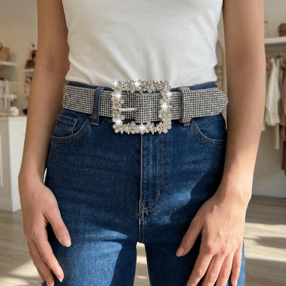 Adjustable Sparkling Waistband Luxury PU Leather Belt Fashion Women's Jeans Belt Versatile Use