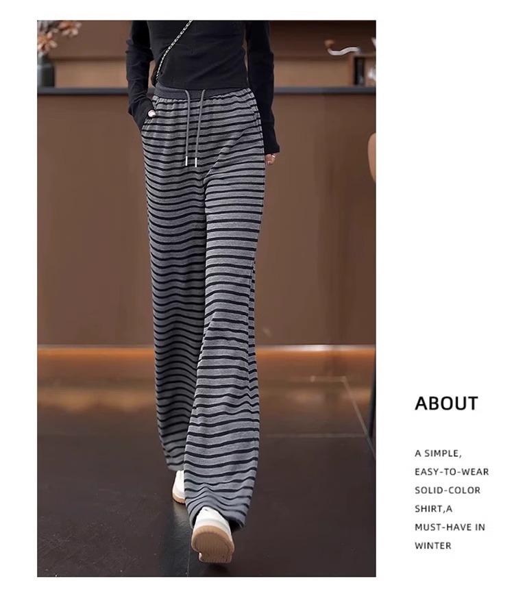 Women's Striped Elastic Waist Wide-Leg Knitted Pants, Slim-Fit Casual, Spring/Autumn 2025.