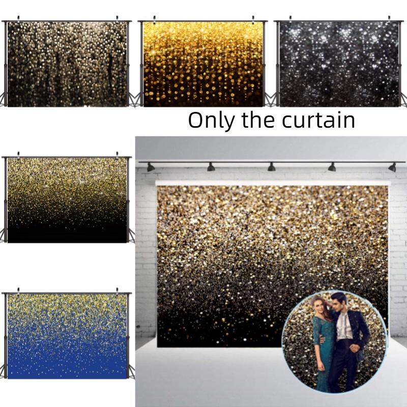 Vintage Abstract Party Photography Backdrop Cloth For Festive Decoration Black Gold Background With Glittering Highlights Characters)