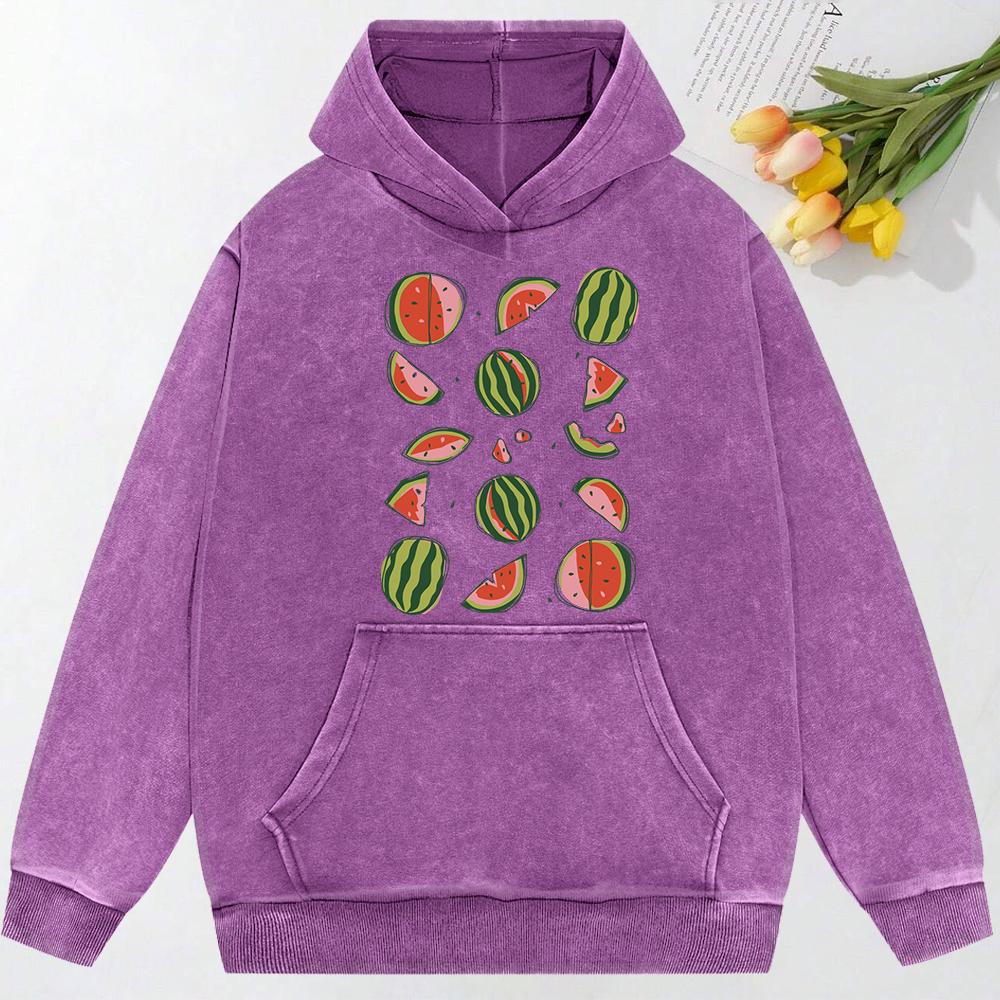 Delicious Watermelon Cut Open  Print Washed Sweatshirt Pullover Autumn Cotton Hoodies Casual Oversized Womenwear