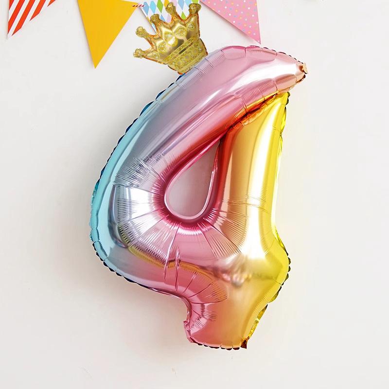 32 Inch Gradual Change Digital Rainbow Crown Aluminum Film Balloon, Children Boys And Girls Baby Birthday Party Background