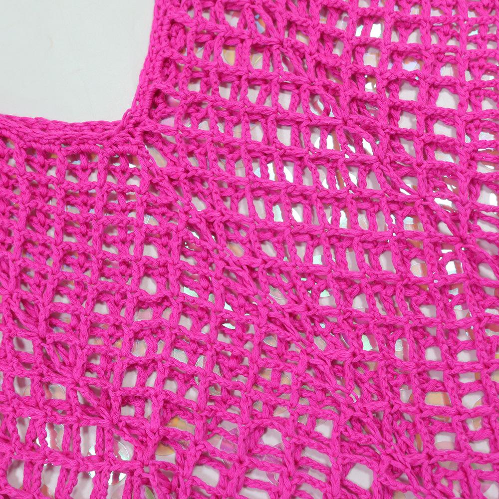 Women's Sequined Halter V-neck Dress Sexy Halter Tassel Dress