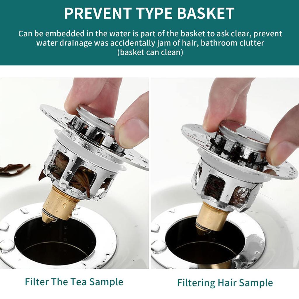 Universal Bathroom Sink Stopper, Upgraded Pop-Up Sink Drains Strainer Plug Basin Bathtub Bounce Drain Filter Hair Catcher