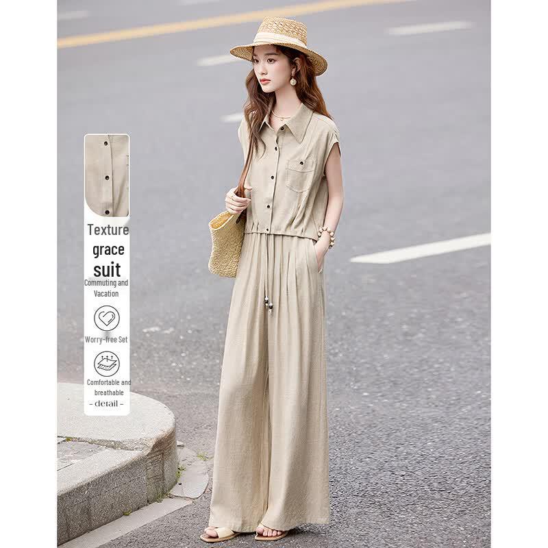 Women s Elegant Sleeveless Top & Pants Set XL хаки