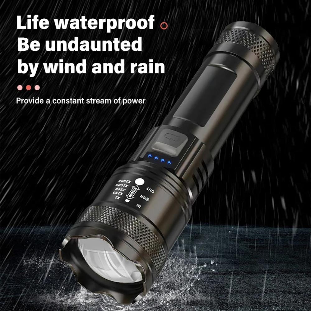 Superstarke LED-Taschenlampe Zoom-Taschenlampe Eingebauter Akku USB Wiederaufladbare Wasserdichte Lampe Ultrahelle Laterne