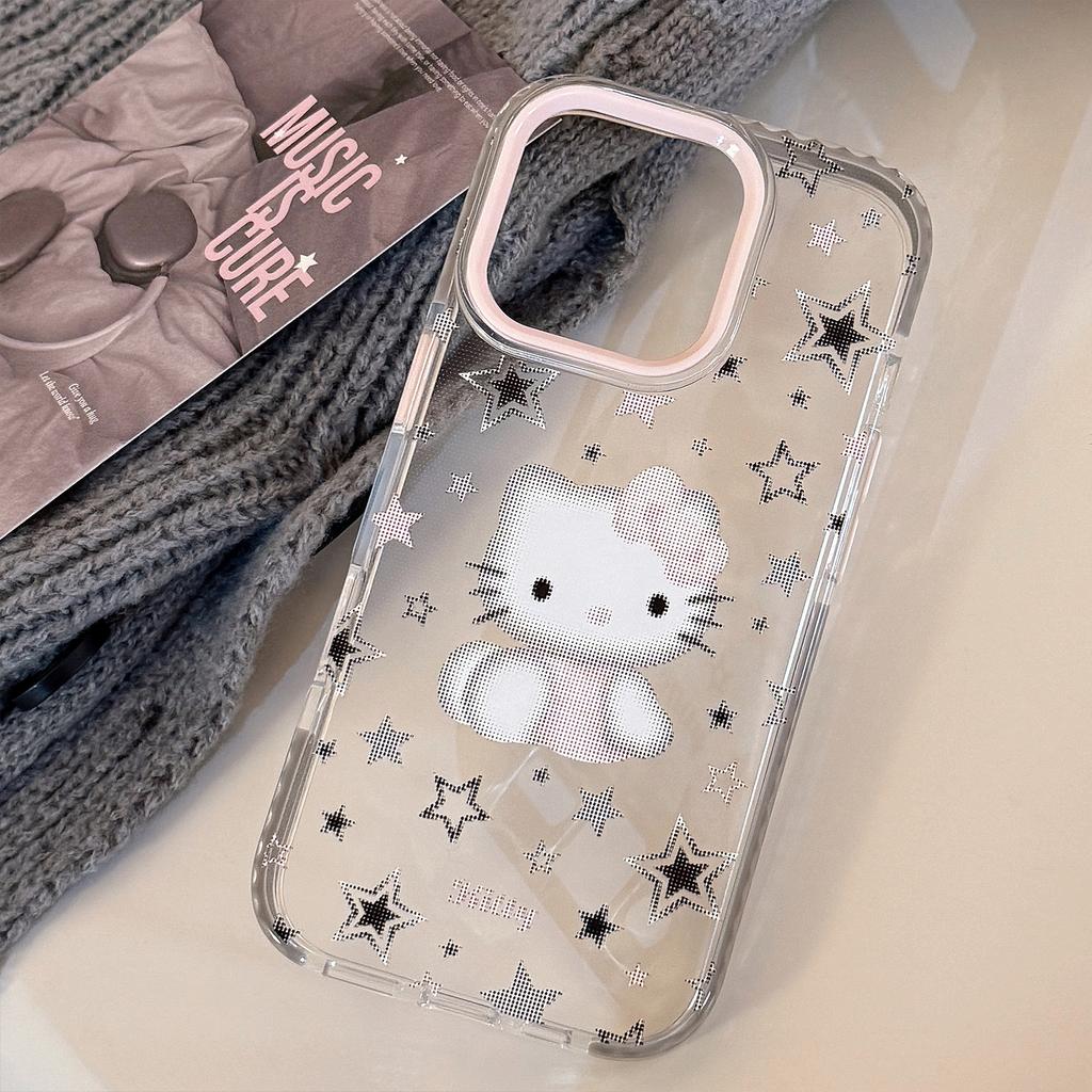 Cartoon Cat IPhone 16/15 Phone Case, Compatible with 17 Pro Max, Color-blocked Frame, Sweet and Cool 13/11 Soft Case