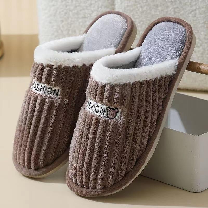 Cotton Slippers Corduroy Cartoon Bear Couple Home Thick Bottom Non-slip Slippers
