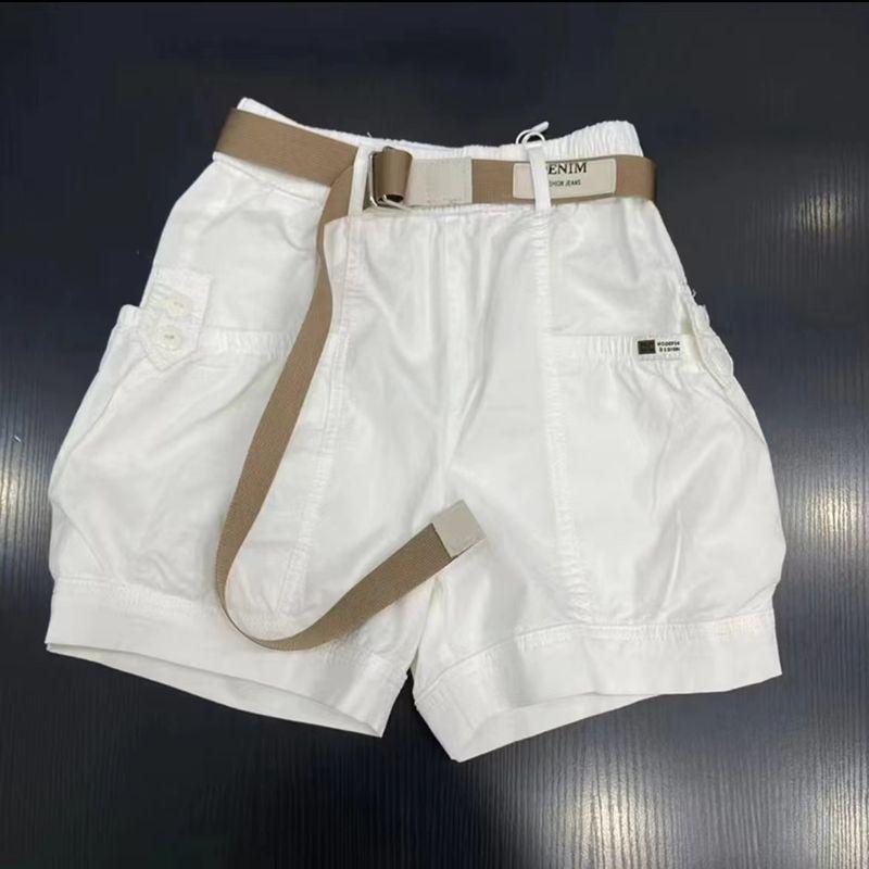 

Summer Washed Cotton Loose High Waist Big Pocket Thin Shorts White M