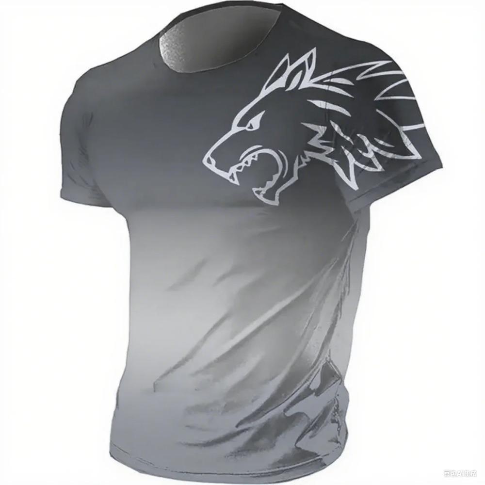 T-shirts for Men Fitness Sportswear 2025 Summer Vintage Men's 3d Printed Quick-Drying Gradient T-shirt Animal Wolf Short Sleeve
