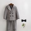 Boys Business Suit Spring Summer 2024 British Plaid Flower Child Wedding Outfits Gray Handsome Kids School Uniform Blazer Set