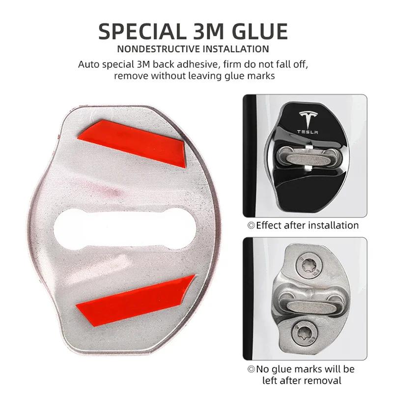 Car Sticker 2025 Hot 4 PCS/Set Fashion Stainless Steel Car Covers Door Lock Protecting Cover For Tesla model 3 model X Y Auto Ac