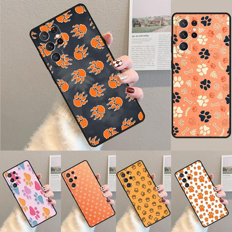 Paw Pattern Orange Silicone Phone Case For Samsung Galaxy note 10 pro S26 S25 S24 S23 S22 S21 Plus S25Ultra Capa Cover