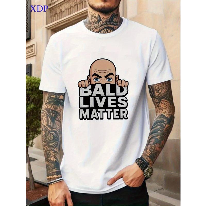 

European sizes Men s Bald Life Matters Graphic T-Shirt - Soft, Breathable Summer Casual Top with Humorous Bald Design and Bold Slogan 4XL білий