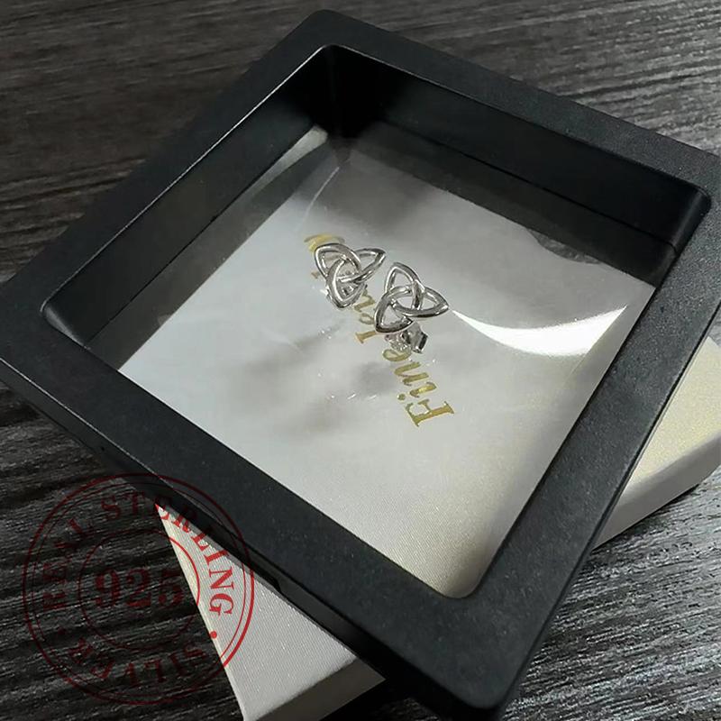 Glossy Real  Sterling Silver Stud Earrings for Women Chic Triangular Flower Ear Accessories Piercing Fine Jewelry