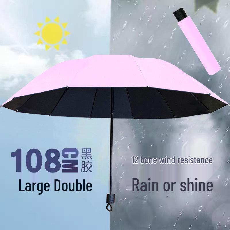 12-Rib Dual-Use Sun & Rain Umbrella for Men & Women - Large, UV Protection, Folding Double-Person Design