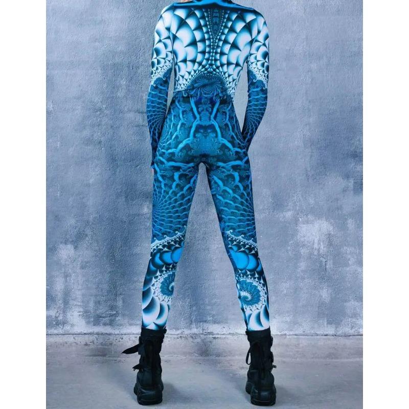 Women 3D Digital Printing Halloween Cosplay Tights Jumpsuit Adult One-piece Carnival Party Stage Show Dance Costume Outfit
