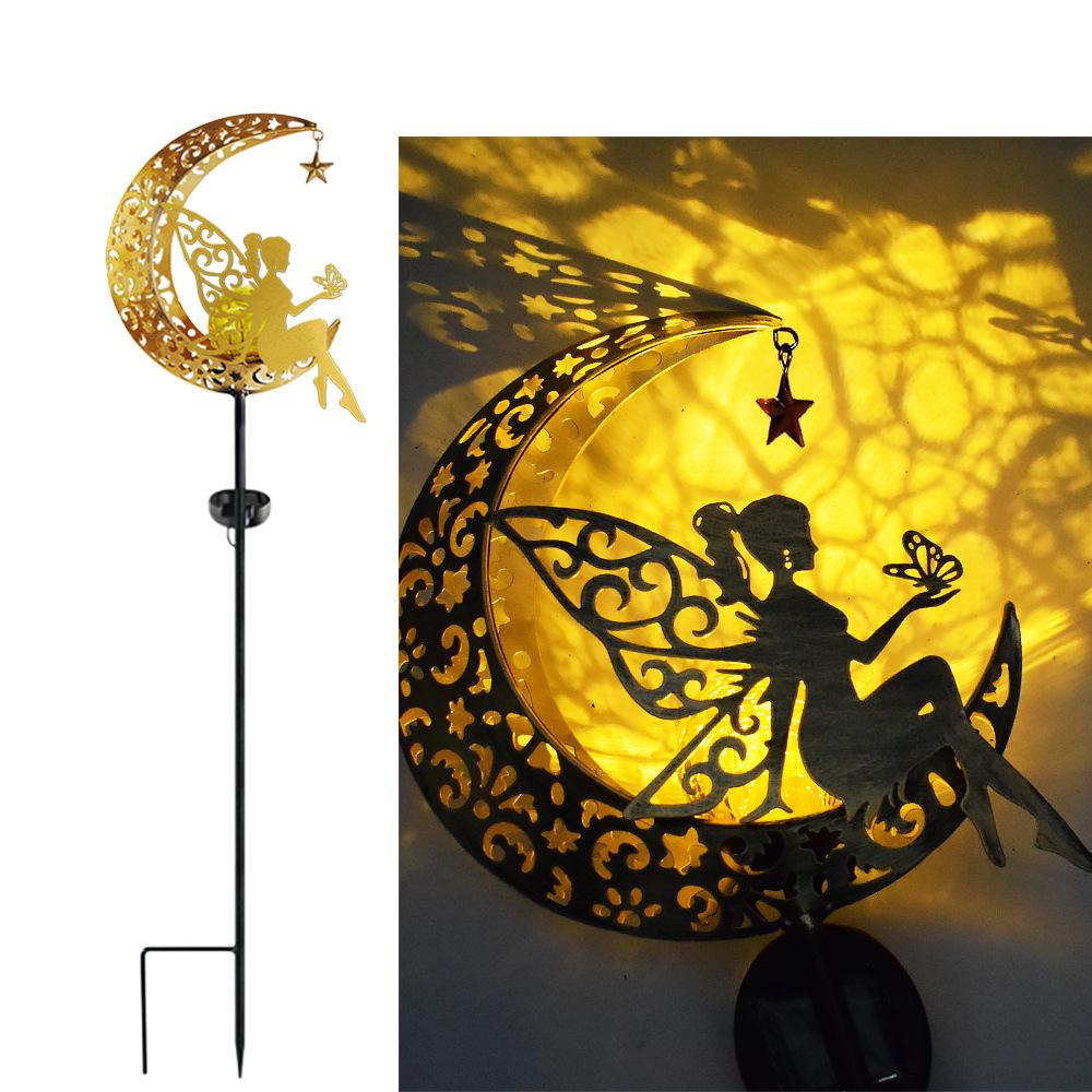 Antique Iron Art Solar Garden Lights: Moon & Sun Design Landscape Spotlight