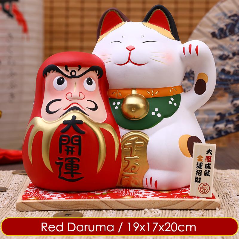 

7,8-дюймовая расписанная вручную керамическая золотая дарума манеки-нэко кошка удачи коллективное украшение для кошек удачи с деревянной доской красный