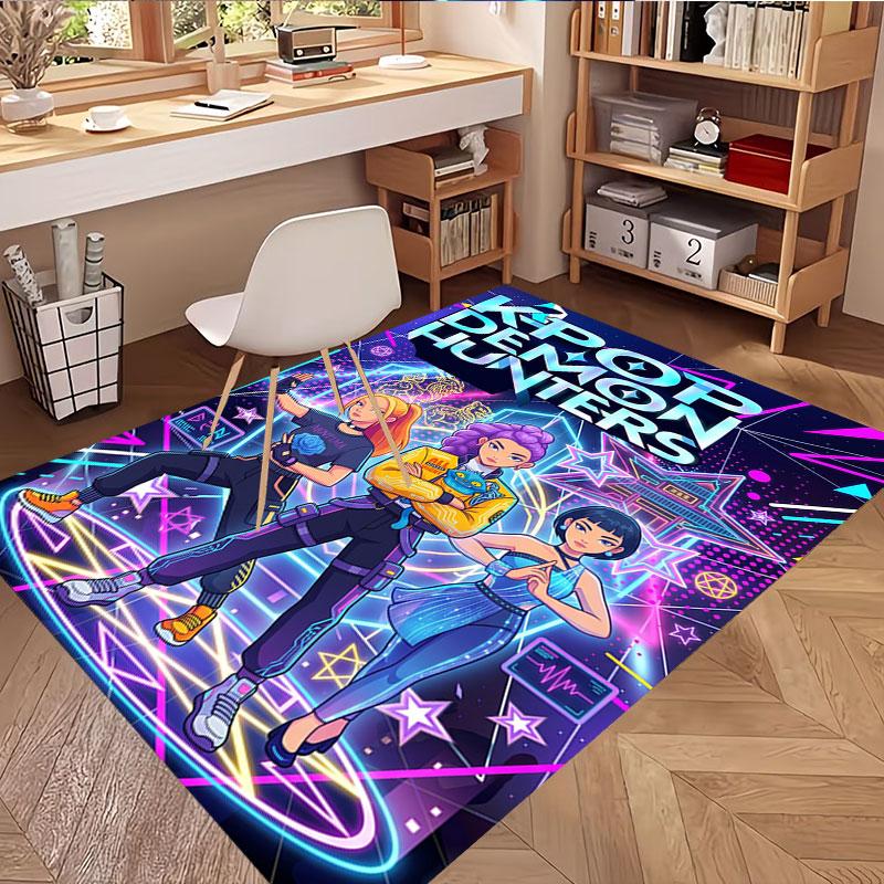KPop Demon Hunters Print Rug, Washable Floor Carpet, For Entryway Dorm Laundry Room Office Study, Home Decor Birthday Christmas Gift