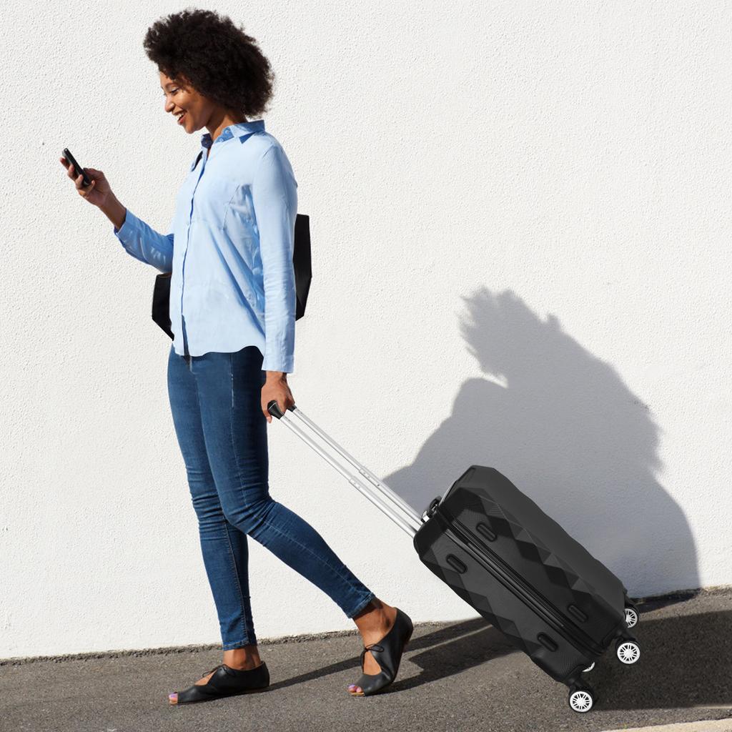 360° Spinner Wheel Luggage Suitcase with TSA Lock - Waterproof PC Hardshell Expandable Carry-On Check-In Bag for Travel, Black
