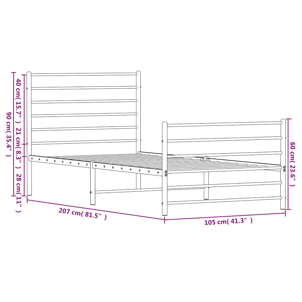 Bed Frame with Headboard and Footboard Metal Black 100x200 cm