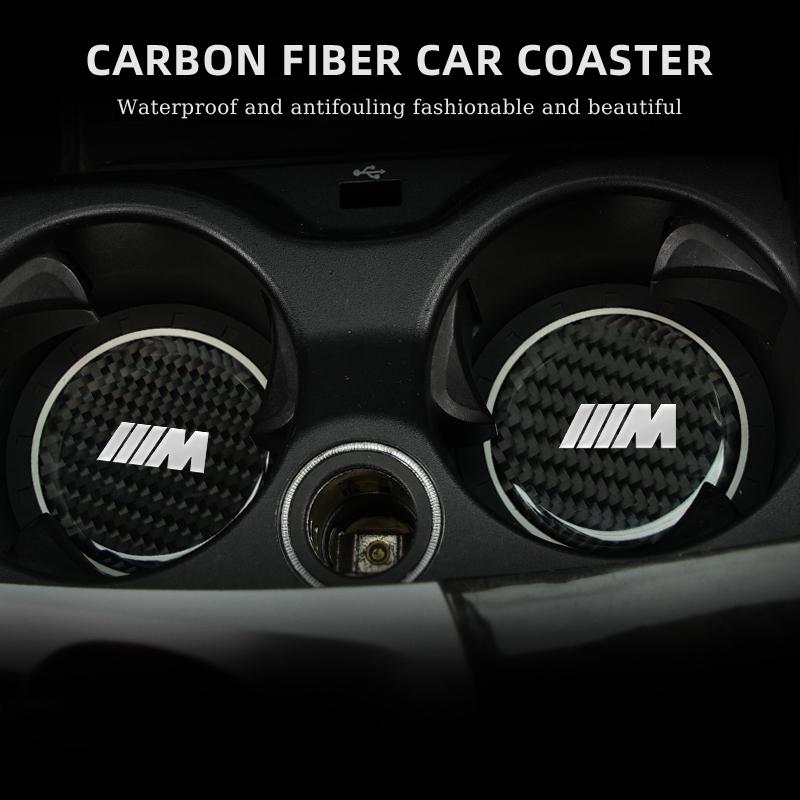 LPTJD1 2026 Car Sticker 2PCS Car Drip Coaster Carbon Fiber Anti-slip Mat For BMW X1 X2 X3 X4 X5 3 Series 5 Series F10 F15 F25 F48 F20 G