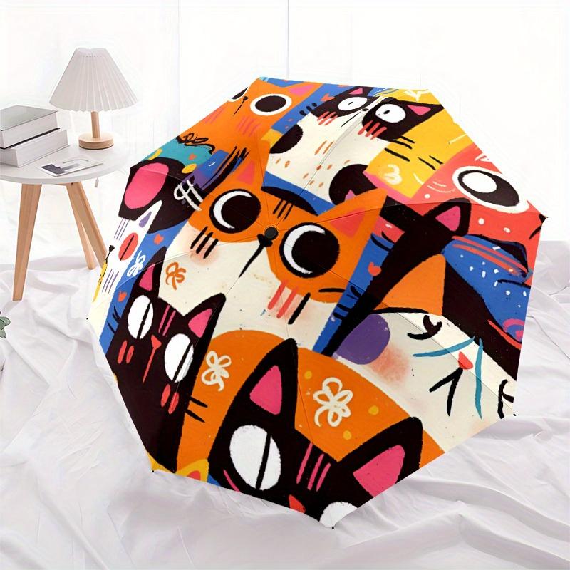 

1pc Cat Art Auto Open 8-Rib Windproof Leisure Umbrella, Travel & Commuting, Suitable for All Seasons