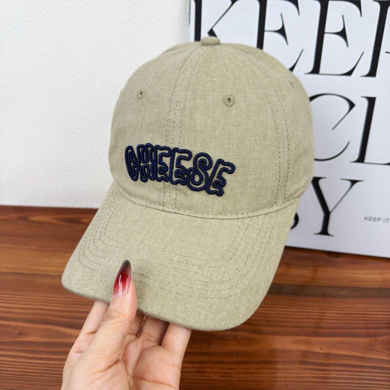 Spring and summer retro versatile letter embroidered baseball cap women's new curved brim cap showing face small sun hat