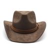 Women Men Suede Cowgirl Hats Vintage Wide Brim Western Hat with Belt