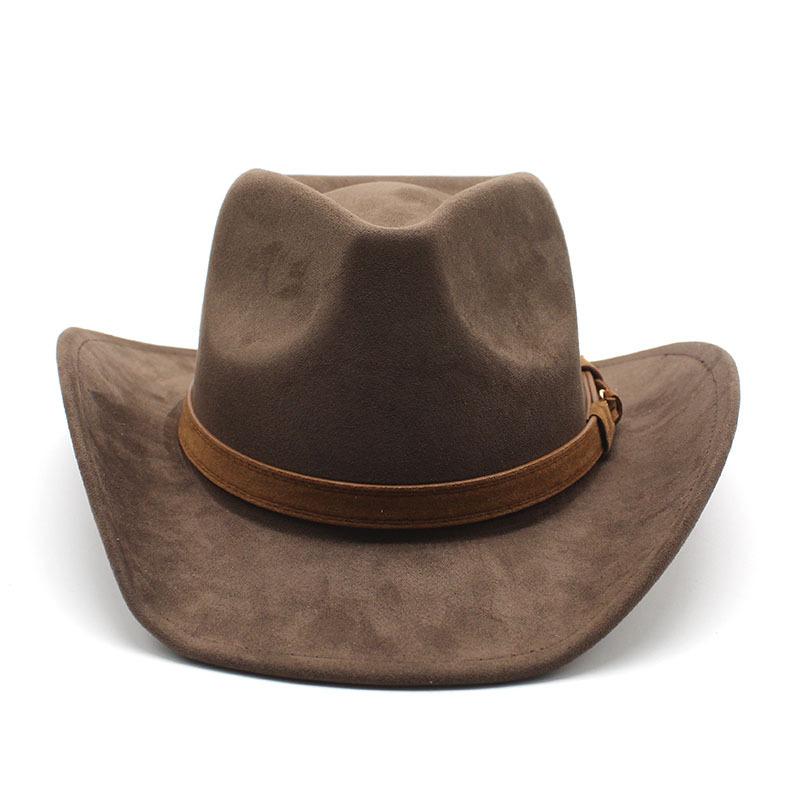 Women Men Suede Cowgirl Hats Vintage Wide Brim Western Hat with Belt