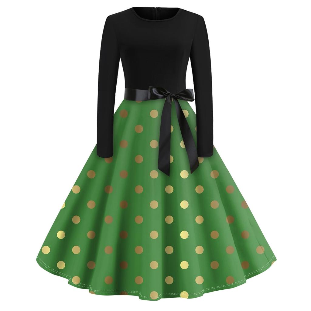Women's Vintage Geometry Printed Long Sleeve Round Neck Plus Size Evening Prom Dresses